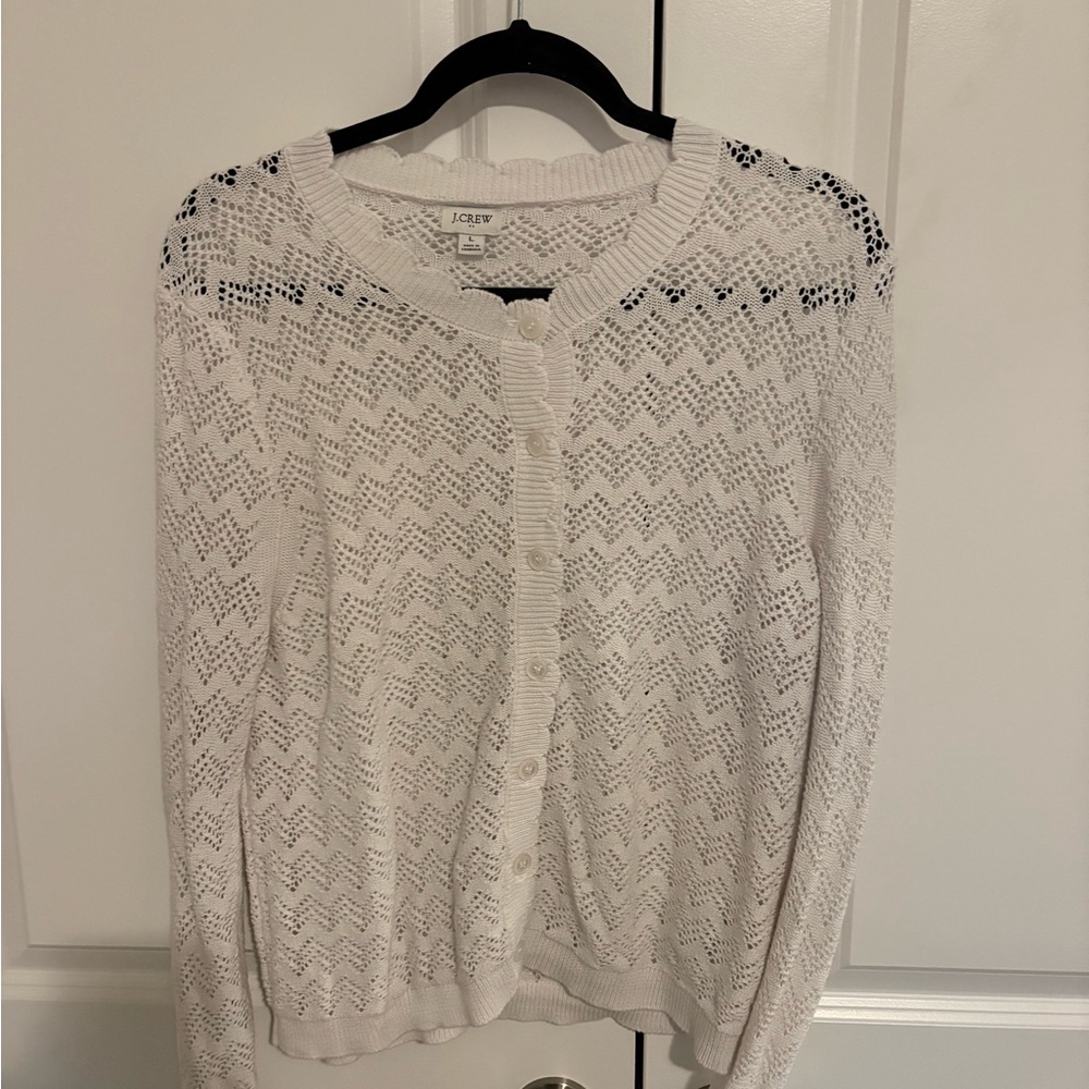 J. Crew Cream Open-Knit Button Cardigan